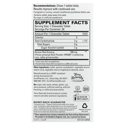 Terry Naturally, HRG80™ Red Ginseng Energy, 30 Chewable Tablets (100 mg per Tablet)