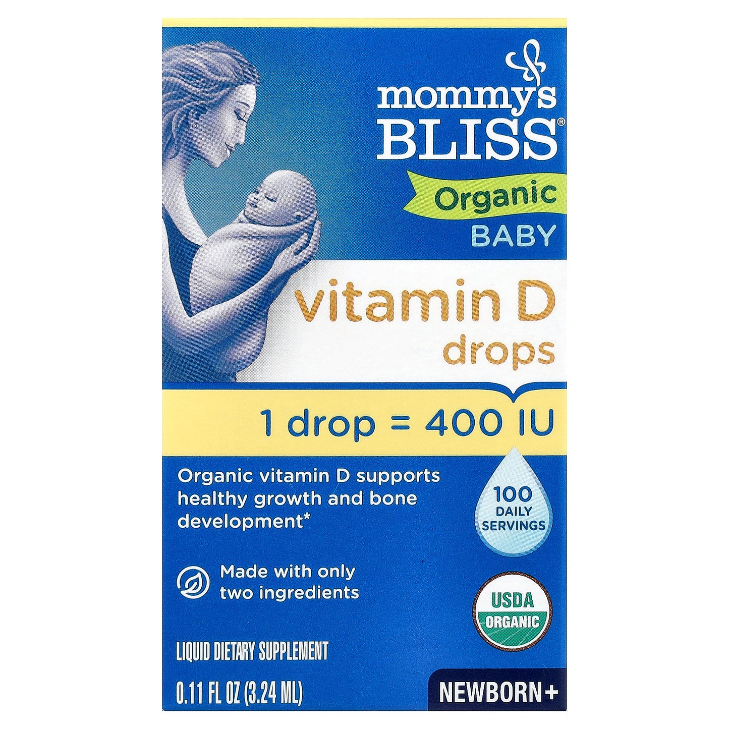 Mommy's Bliss, Organic Baby Vitamin D Drops,  Newborn +, 0.11 fl oz (3.24 ml)