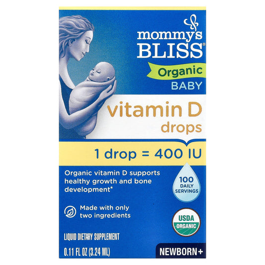 Mommy's Bliss, Organic Baby Vitamin D Drops,  Newborn +, 0.11 fl oz (3.24 ml)
