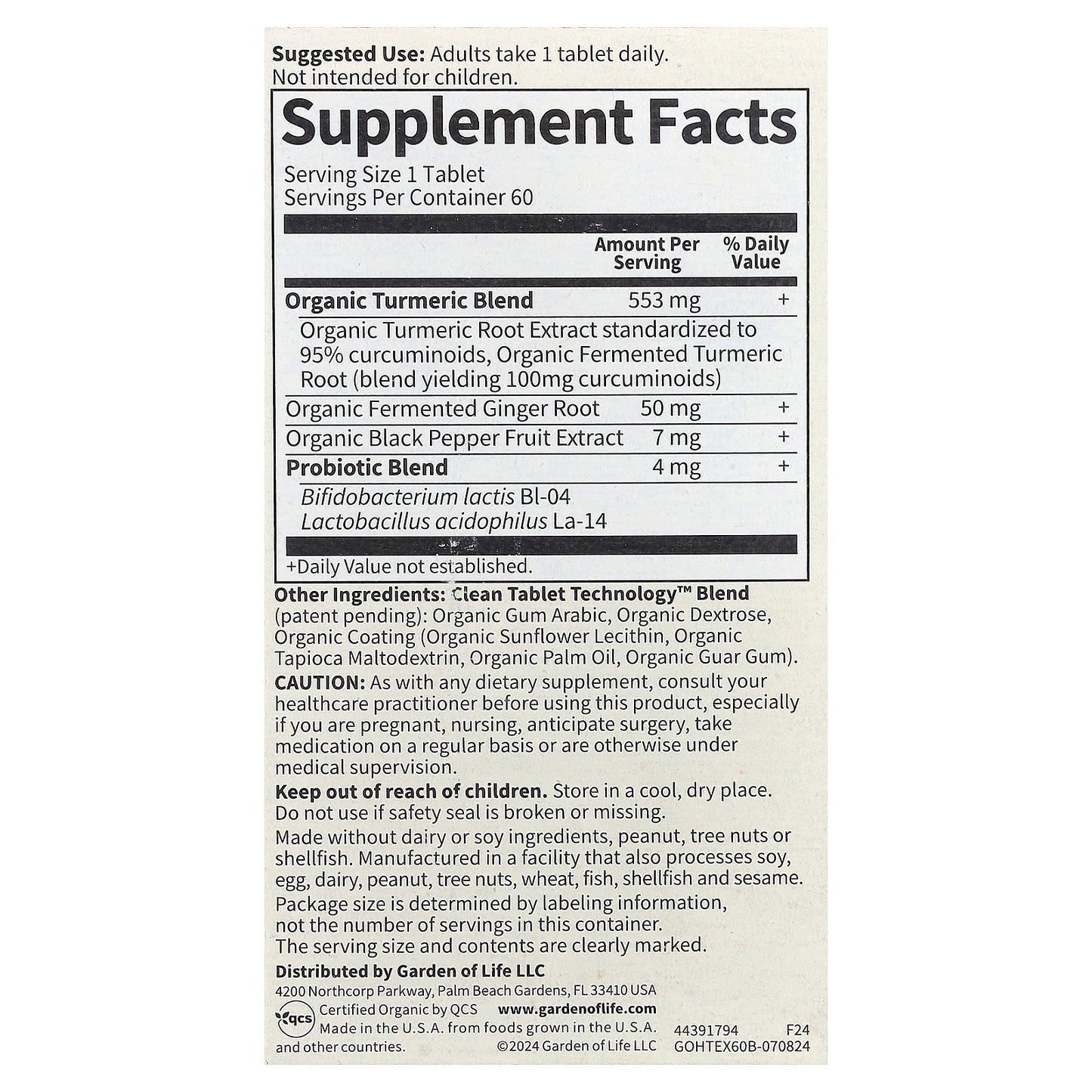 Garden of Life, Organics, Turmeric, Inflammatory Response, 60 Vegan Tablets