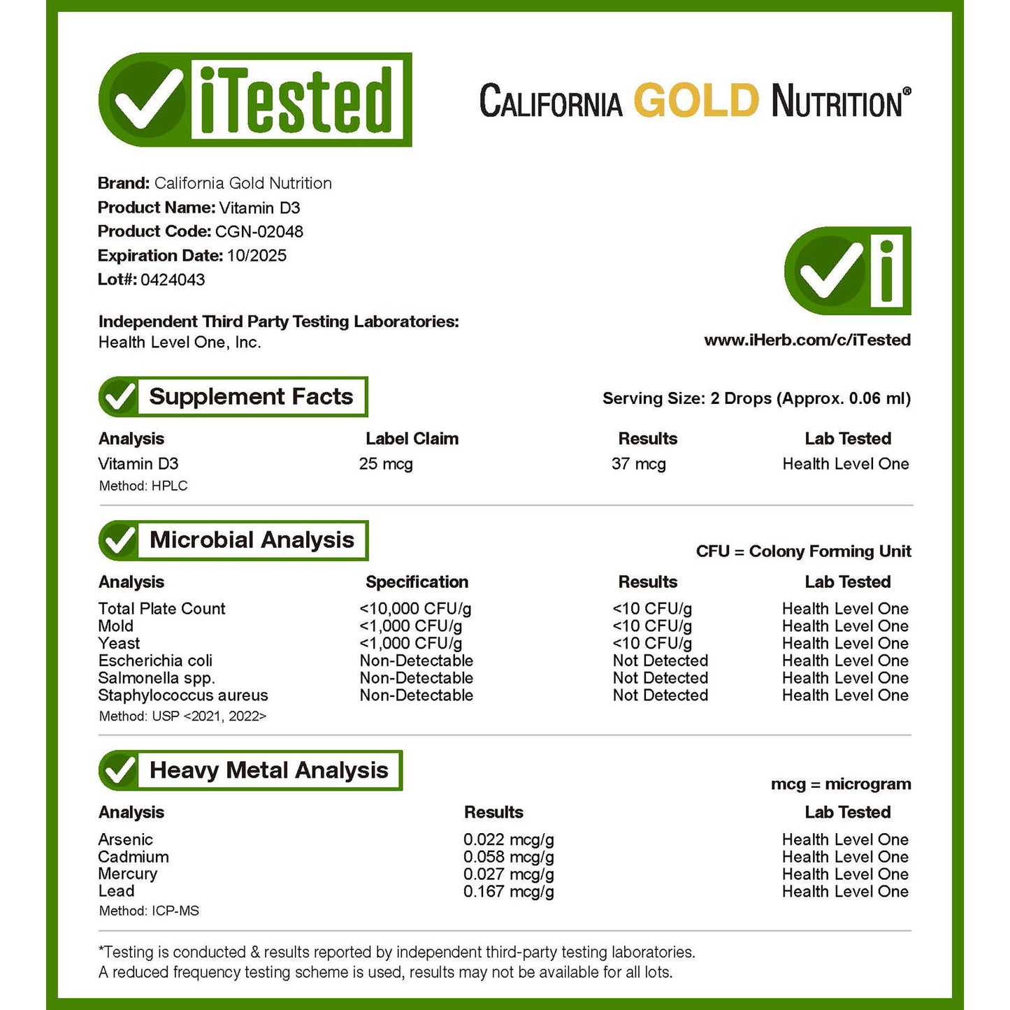 California Gold Nutrition, Vitamin D3, 25 mcg (1,000 IU), 1  fl oz (30 ml)