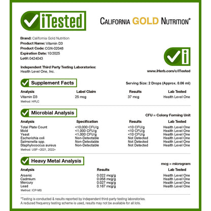 California Gold Nutrition, Vitamin D3, 25 mcg (1,000 IU), 1  fl oz (30 ml)