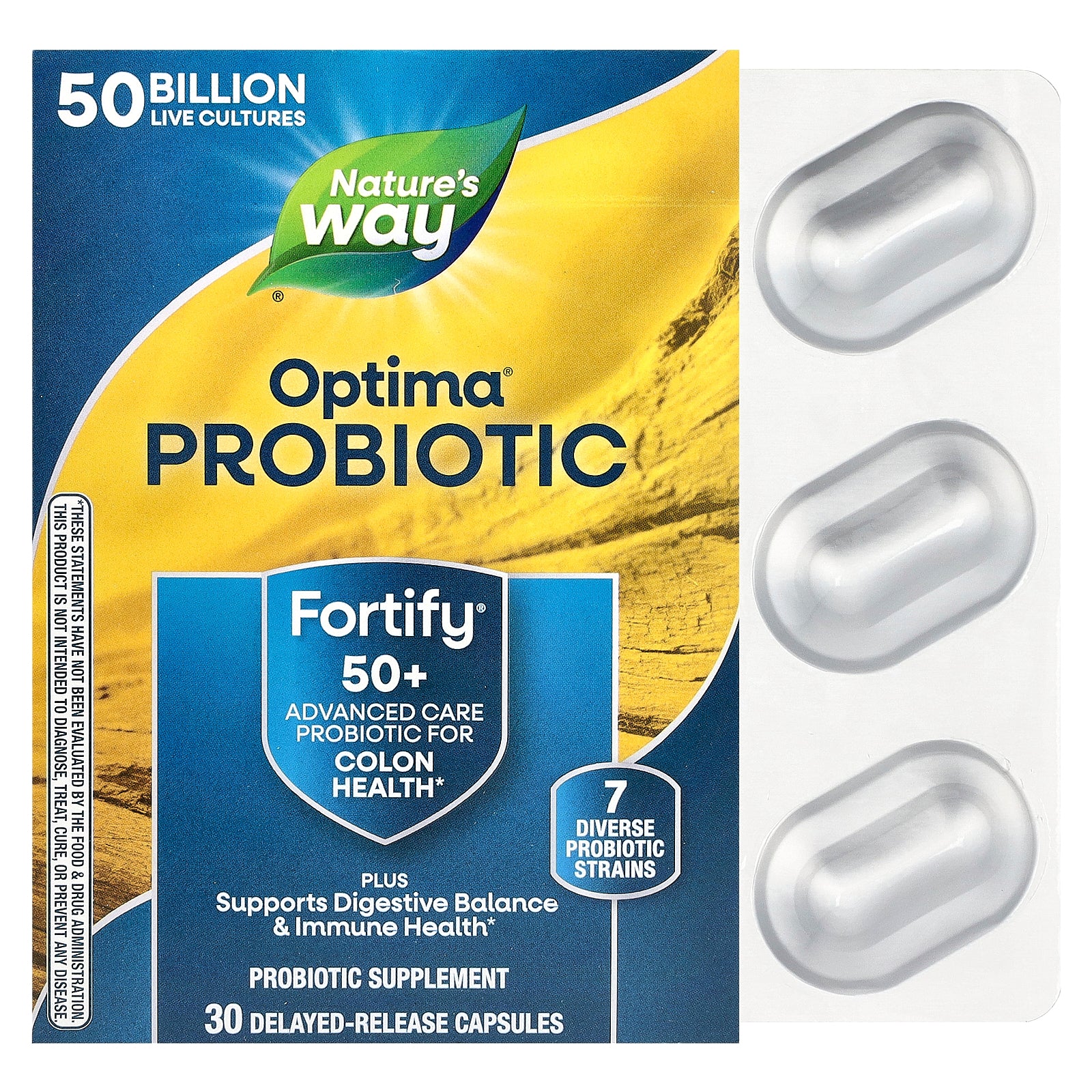Nature's Way, Optima® Probiotic, Fortify® 50+, 50 Billion CFU, 30 Delayed-Release Capsules