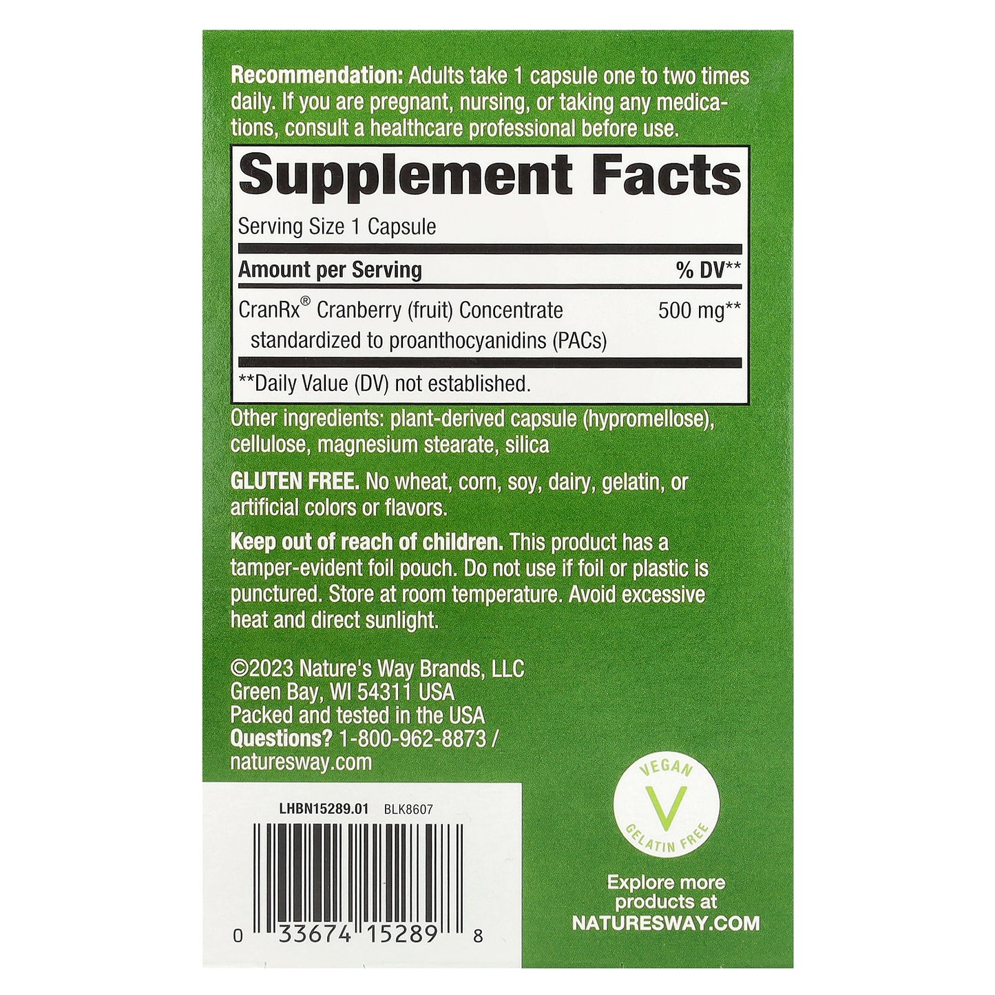 Nature's Way, CranRx®, Bioactive Cranberry, 500 mg, 30 Capsules