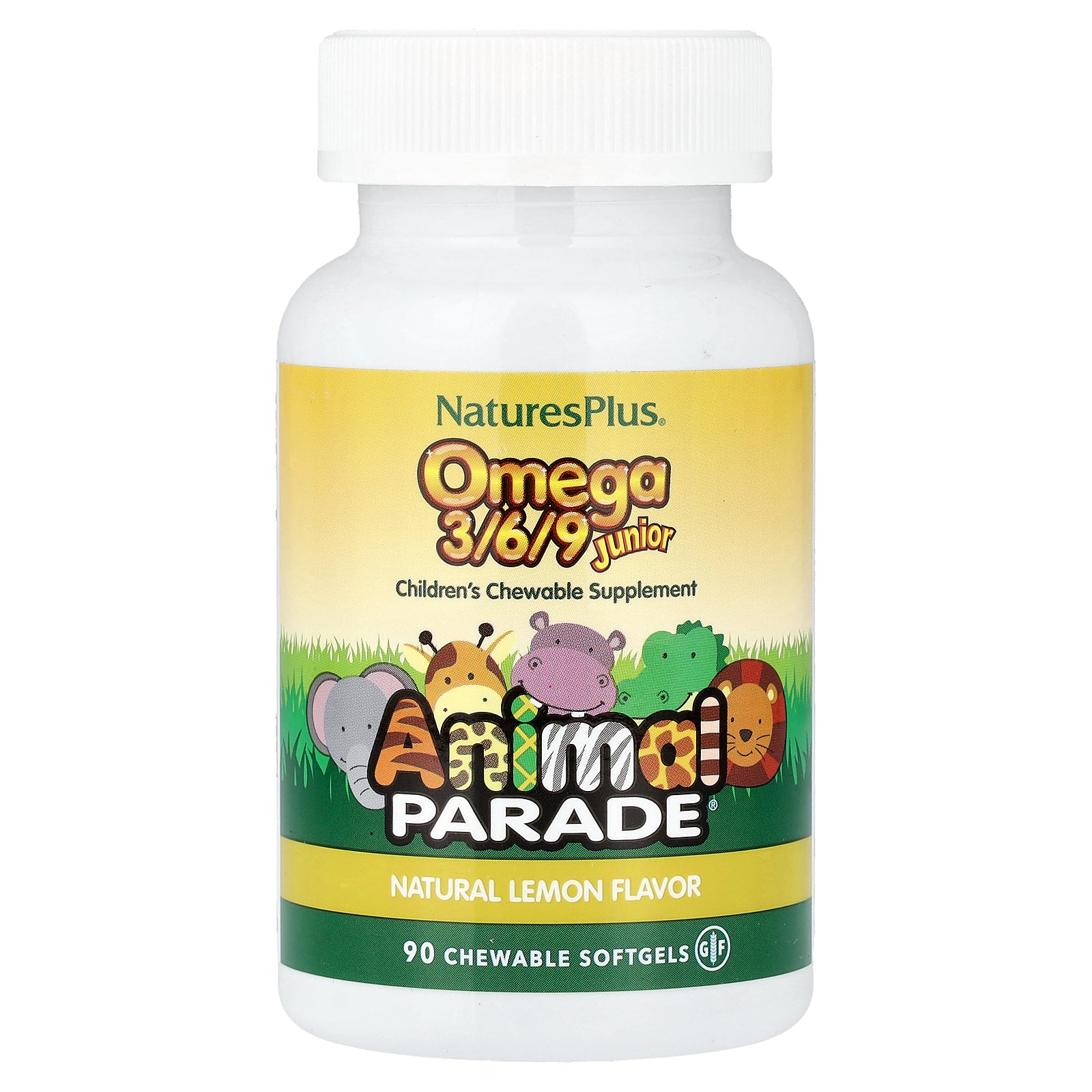 NaturesPlus, Animal Parade®, Omega 3/6/9 Junior, Natural Lemon, 90 Chewable Softgels