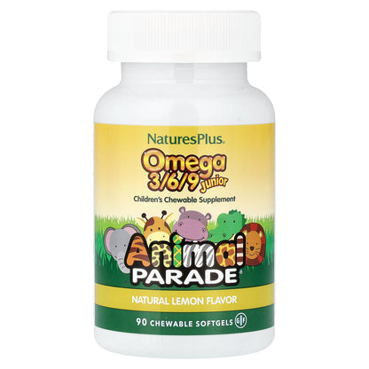 NaturesPlus, Animal Parade®, Omega 3/6/9 Junior, Natural Lemon, 90 Chewable Softgels