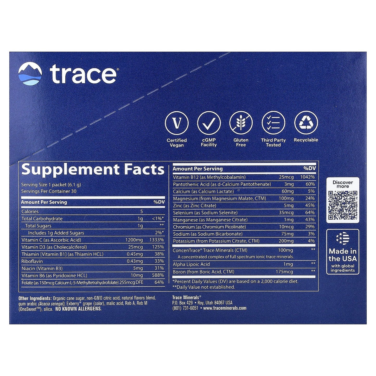 Trace, Power Pak, Pomegranate Blueberry, 30 Stick Packs, 0.22 oz (6.1 g) Each