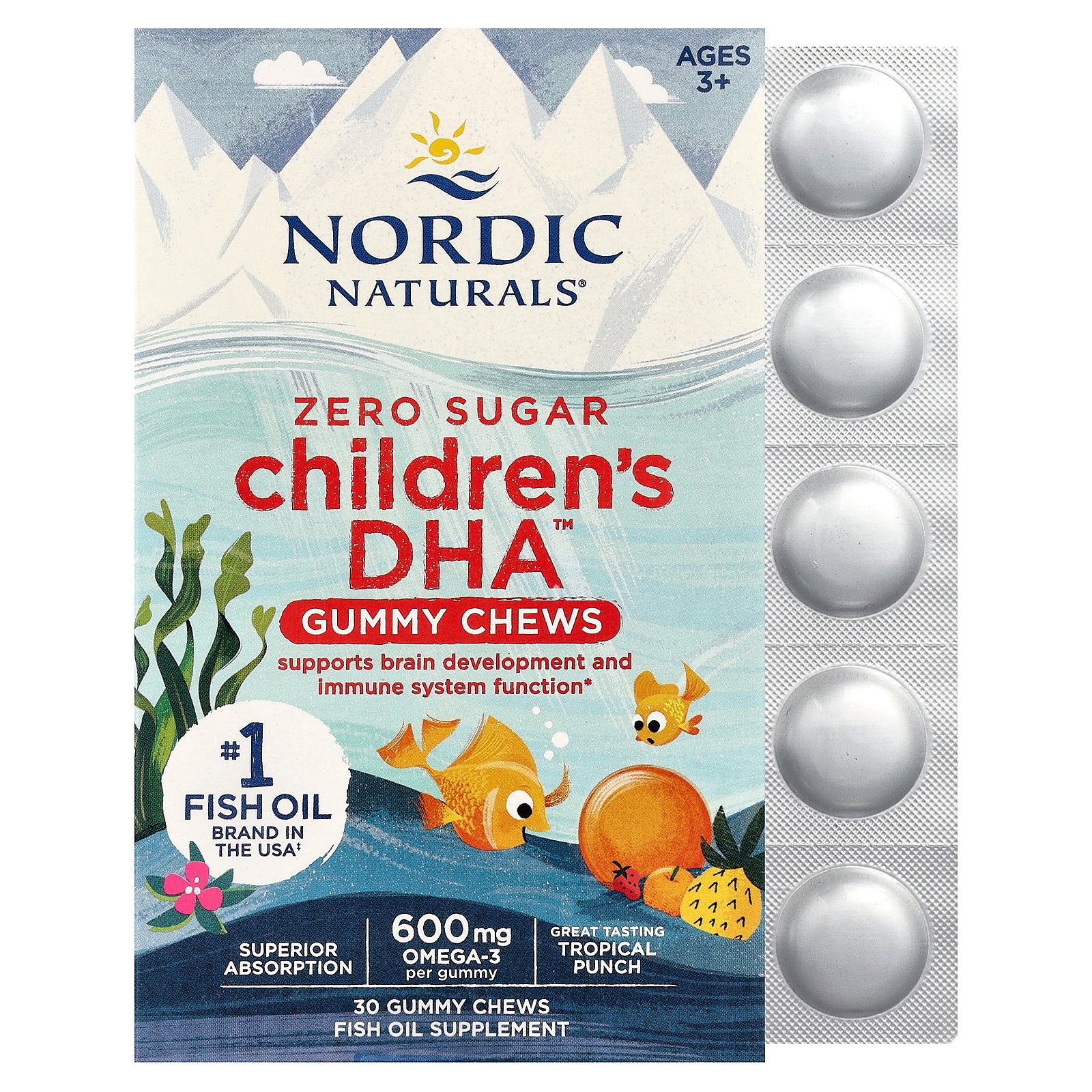 Nordic Naturals, Children's DHA™ Gummy Chews, Ages 3+, Tropical Punch, 30 Gummies (355 mg per gummy)