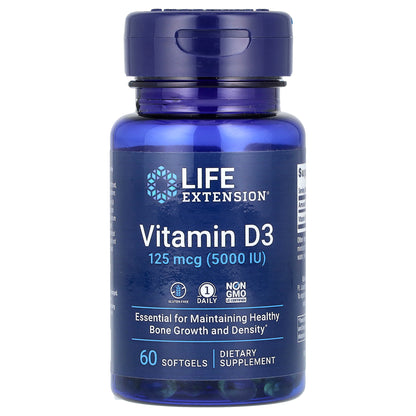 Life Extension, Vitamin D3, 125 mcg (5,000 IU), 60 Softgels