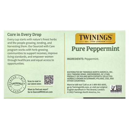 Twinings, Pure Herbal Tea, Pure Peppermint, Caffeine Free, 50 Tea Bags, 3.53 oz (100 g)