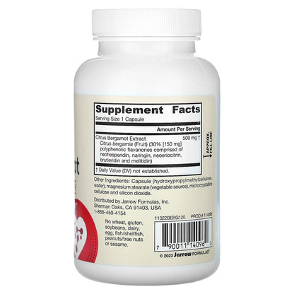 Jarrow Formulas, Vegan Citrus Bergamot, 120 Veggie Capsules (500 mg per Capsule)