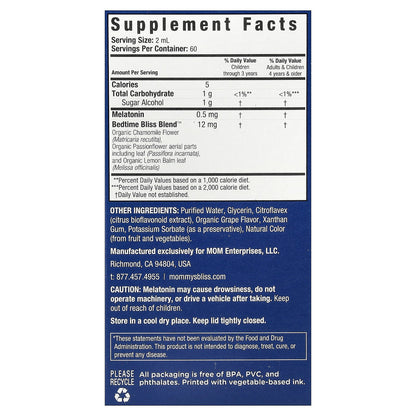 Mommy's Bliss, Kids Sleep Liquid with Melatonin, Age 3 Years+, Natural Grape, 4 fl oz (120 ml)