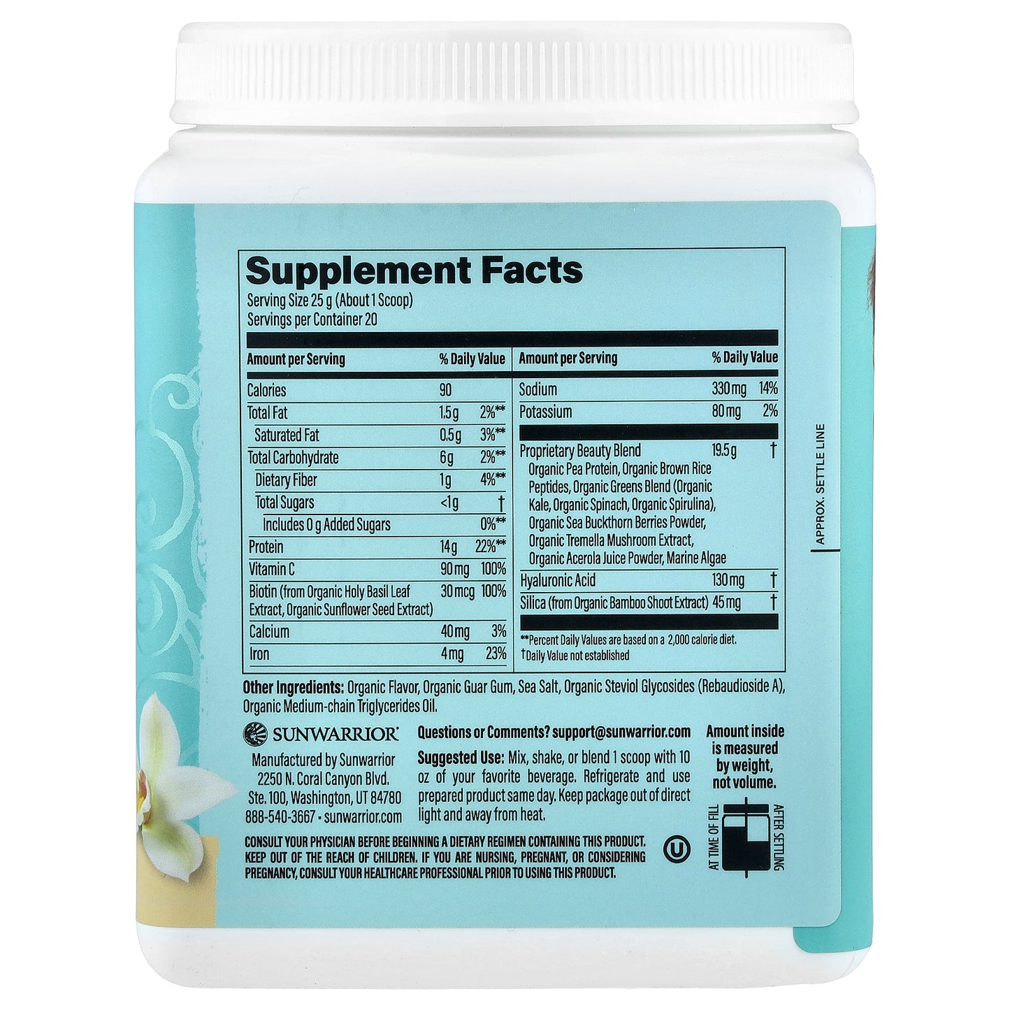 Sunwarrior, Plant-Based Collagen Building Protein Peptides, Tahitian Vanilla, 1.1 lb (500 g)