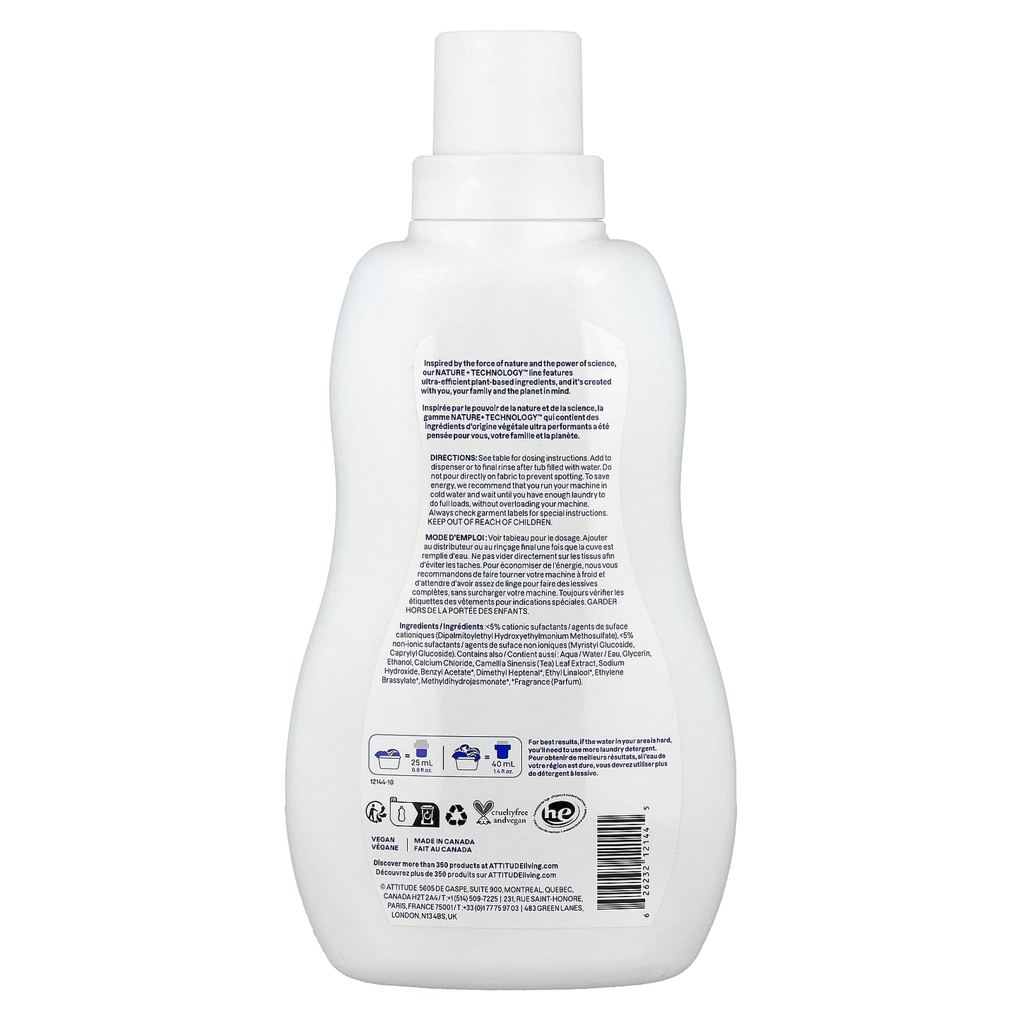 ATTITUDE, Nature + Technology®, Fabric Softener, Wildflowers, 40 Loads, 33.8 fl oz (1 L)