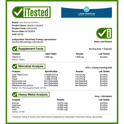 Lake Avenue Nutrition, Vitamin C, Quali-C, 1,000 mg, 365 Veggie Capsules