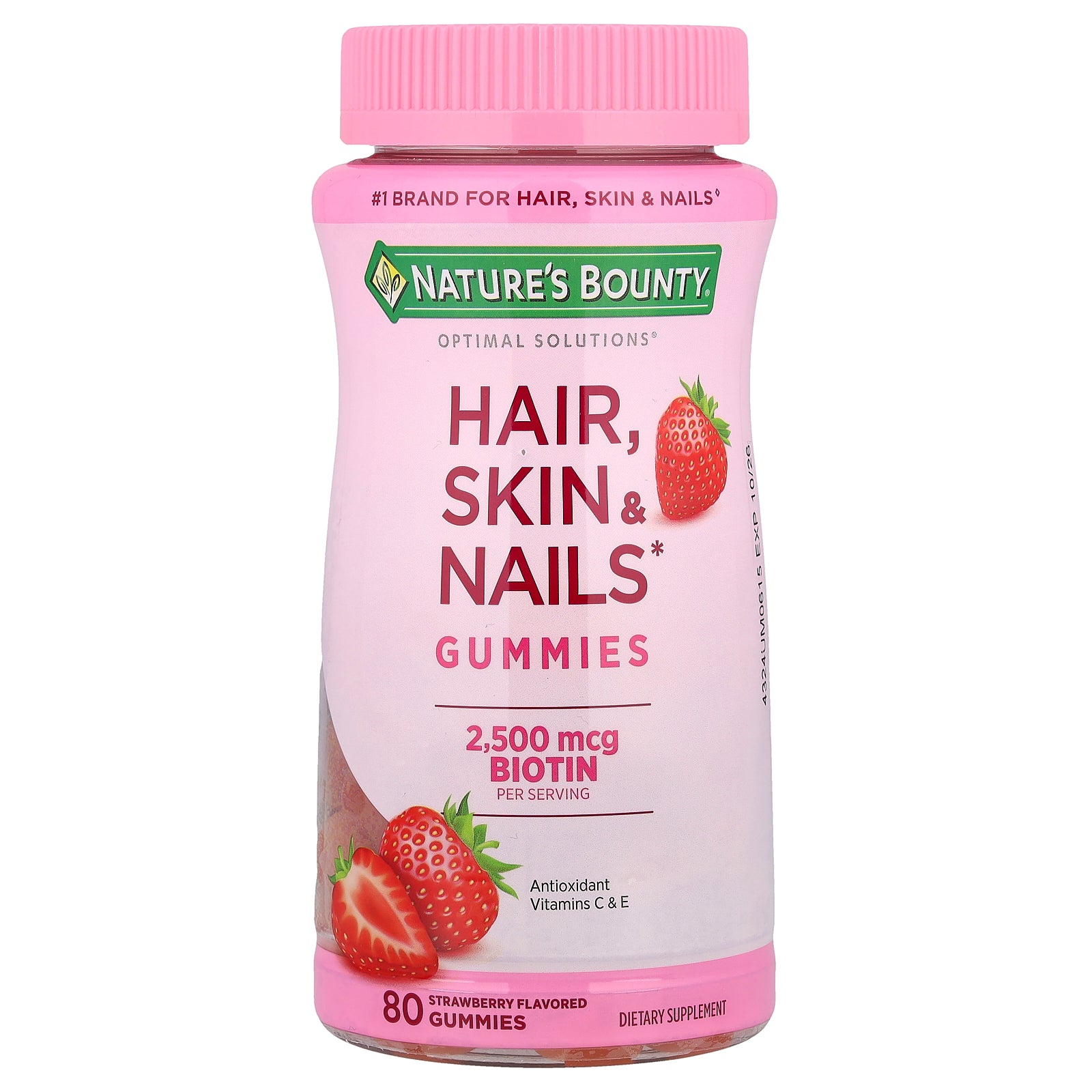Nature's Bounty, Optimal Solutions®, Hair, Skin & Nails Gummies, Strawberry, 80 Gummies