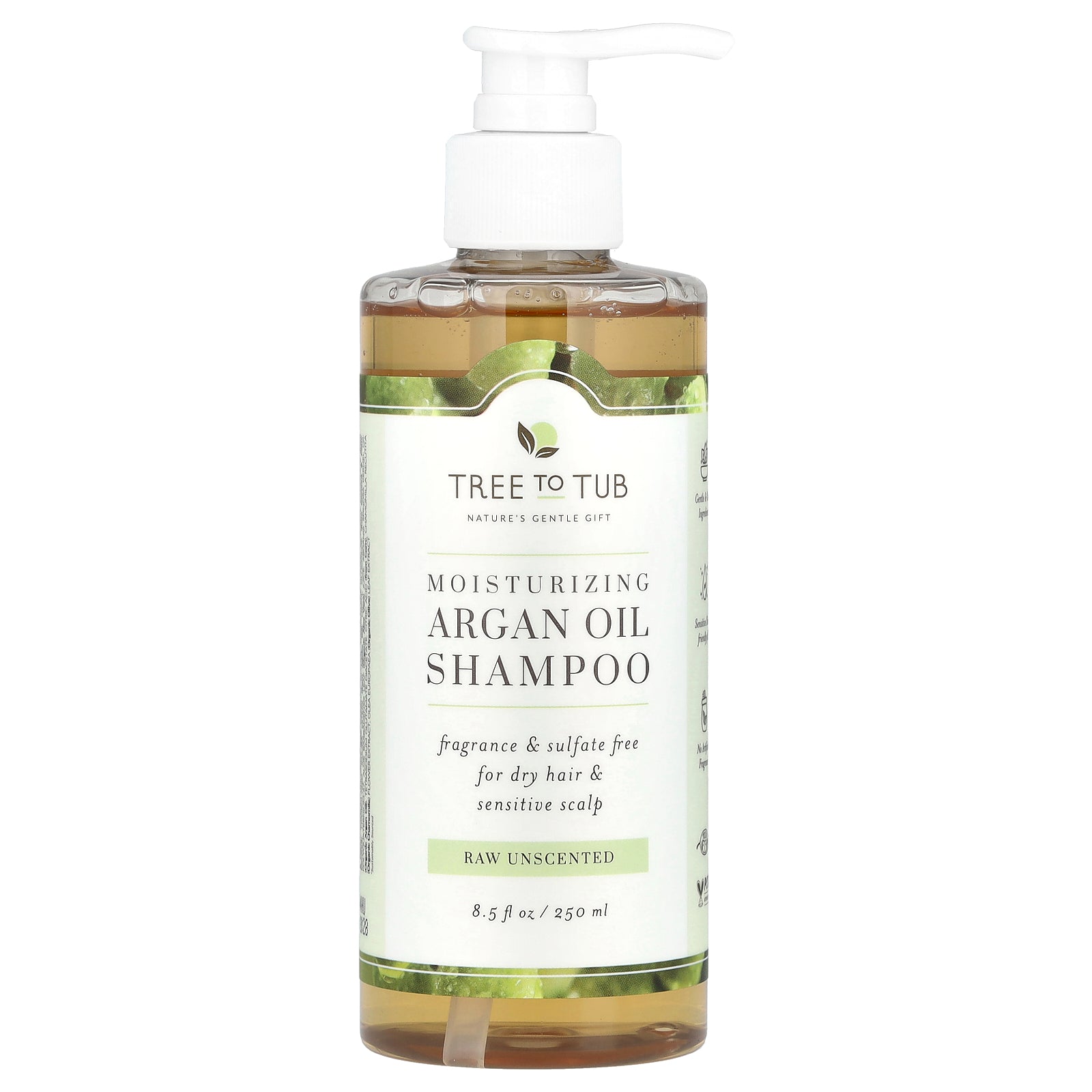Tree To Tub, Moisturizing Argan Oil Shampoo, For Dry Hair & Sensitive Scalp, Raw Unscented , 8.5 fl oz (250 ml)