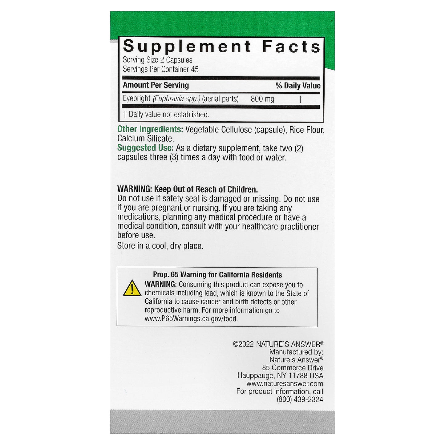 Nature's Answer, Eyebright, 90 Vegetarian Capsules (400 mg per Capsule)