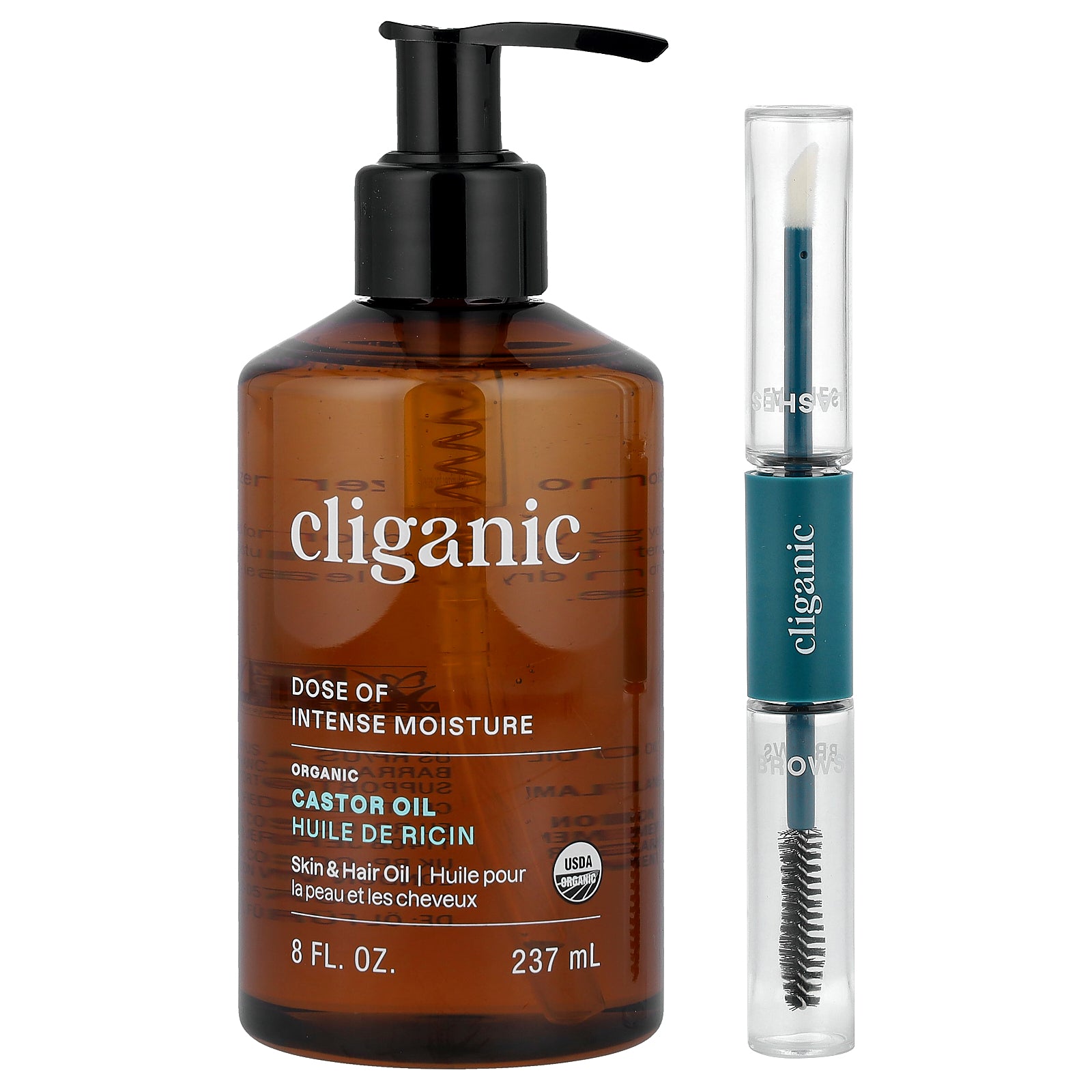 Cliganic, Dose of Intense Moisture™, Organic Castor Oil Lash & Brow Set, 8 fl oz (237 ml)