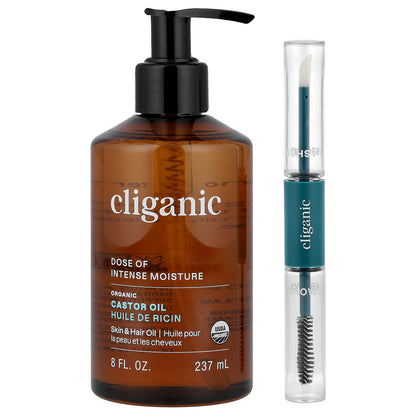Cliganic, Dose of Intense Moisture™, Organic Castor Oil Lash & Brow Set, 8 fl oz (237 ml)