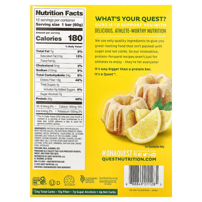 Quest Nutrition, Protein Bar, Lemon Cake, 12 Bars, 2.12 oz (60 g) Each