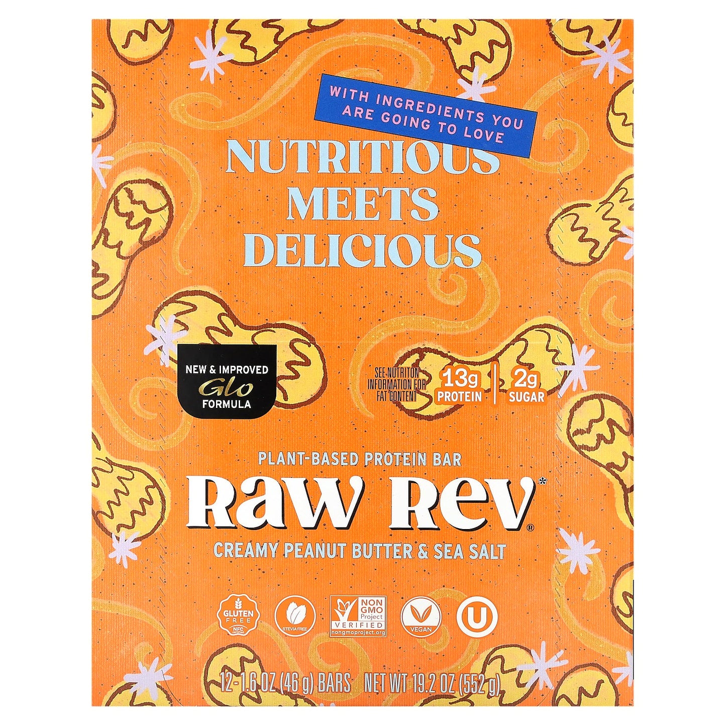 Raw Rev, Plant-Based Protein Bar, Creamy Peanut Butter & Sea Salt, 12 Bars, 1.6 oz (46 g) Each