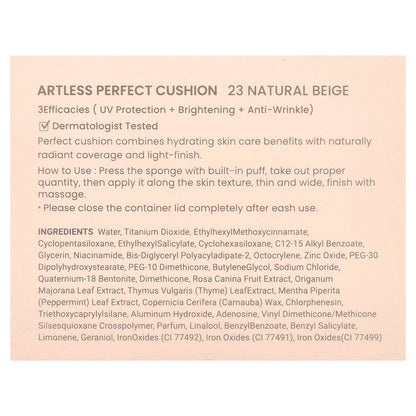 Heimish, Artless Perfect Cushion, SPF 50+ PA+++, 23 Natural Beige, 2 Count, (13 g) Each
