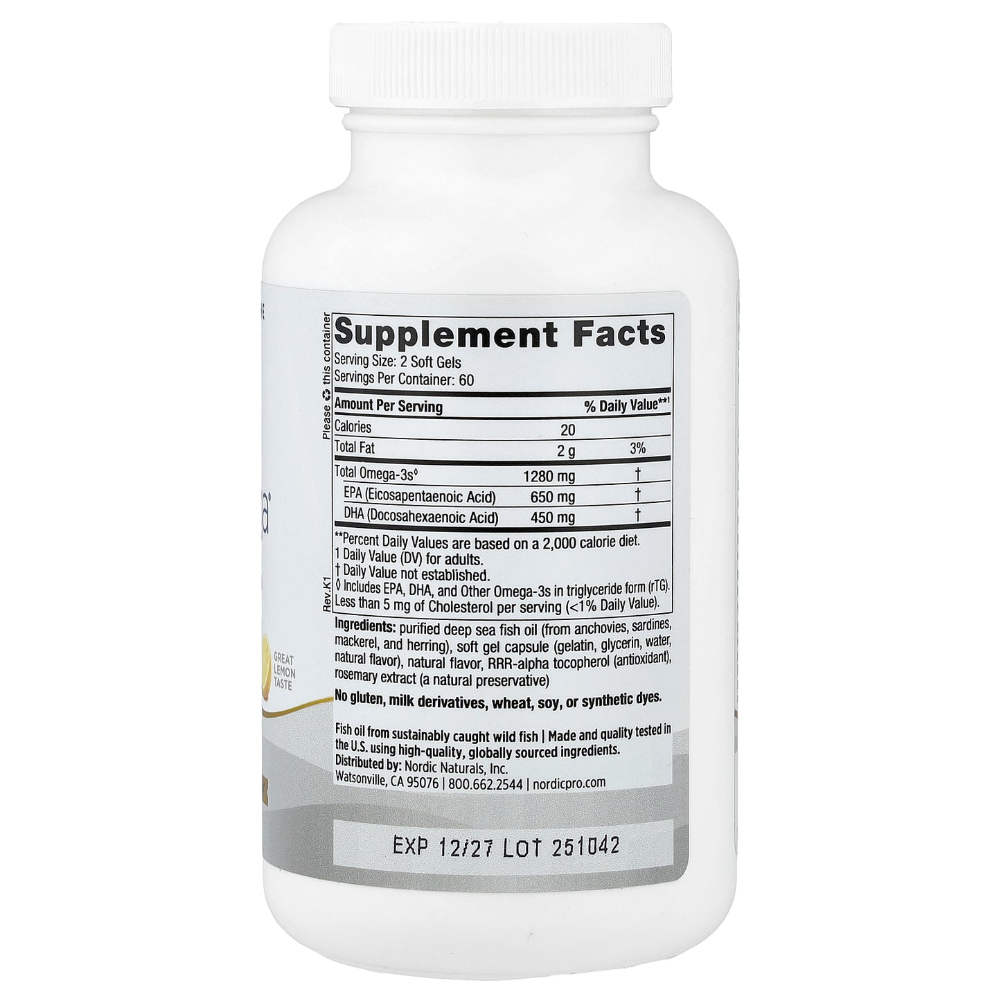 Nordic Naturals, ProOmega®, Lemon, 120 Soft Gels (640 mg per Soft Gel)