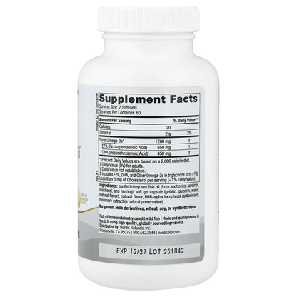 Nordic Naturals, ProOmega®, Lemon, 120 Soft Gels (640 mg per Soft Gel)