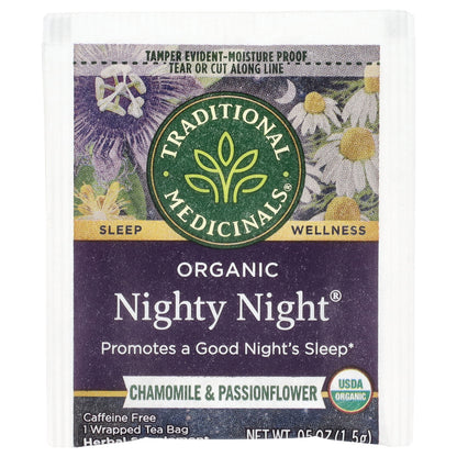 Traditional Medicinals, Organic Nighty Night®, Chamomile & Passionflower, Caffeine Free, 16 Wrapped Tea Bags, 0.85 oz (24 g)