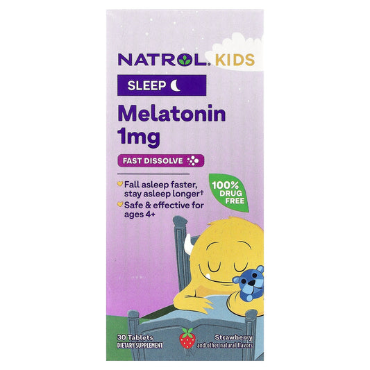 Natrol, Kids, Melatonin, Ages 4+, Strawberry, 30 Tablets