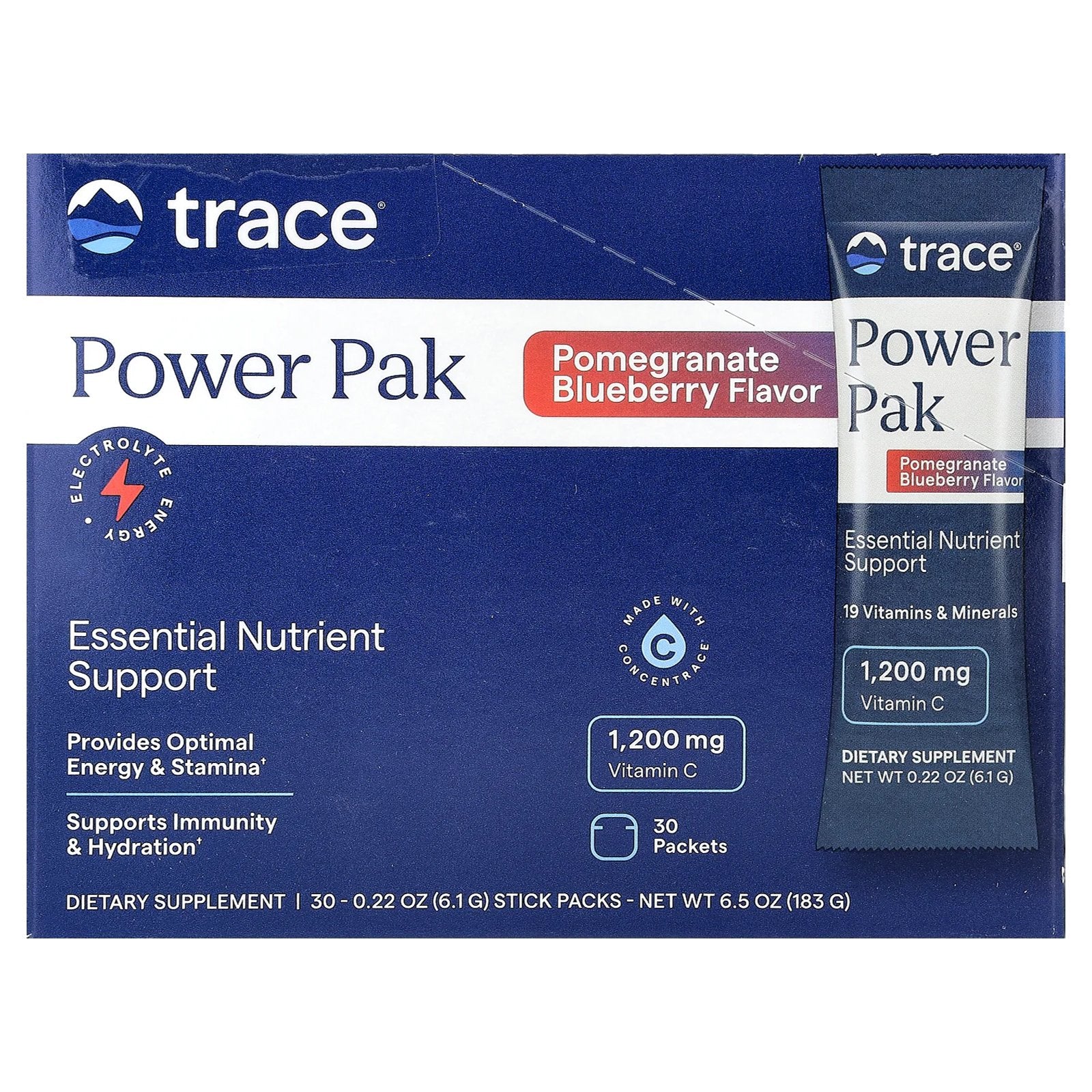 Trace, Power Pak, Pomegranate Blueberry, 30 Stick Packs, 0.22 oz (6.1 g) Each