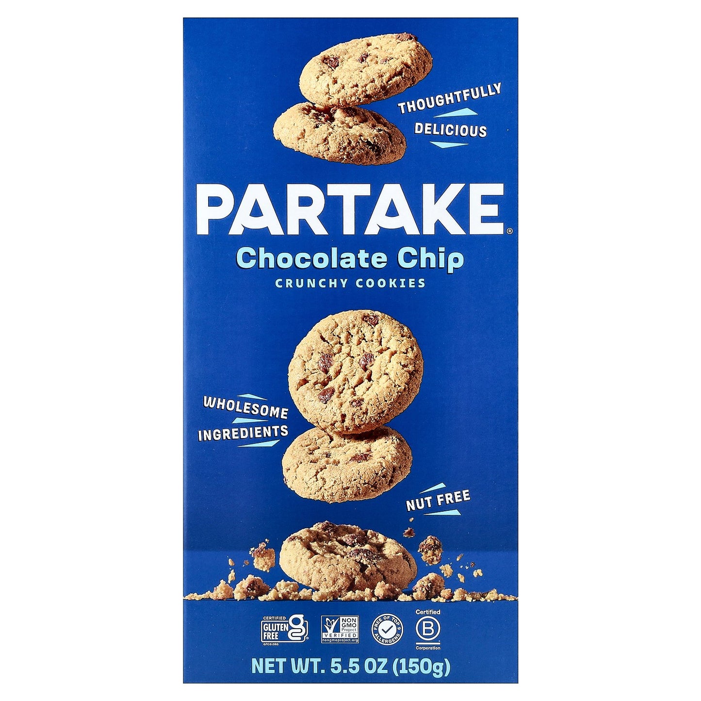 Partake, Crunchy Cookies, Chocolate Chip, 5.5 oz (150 g)