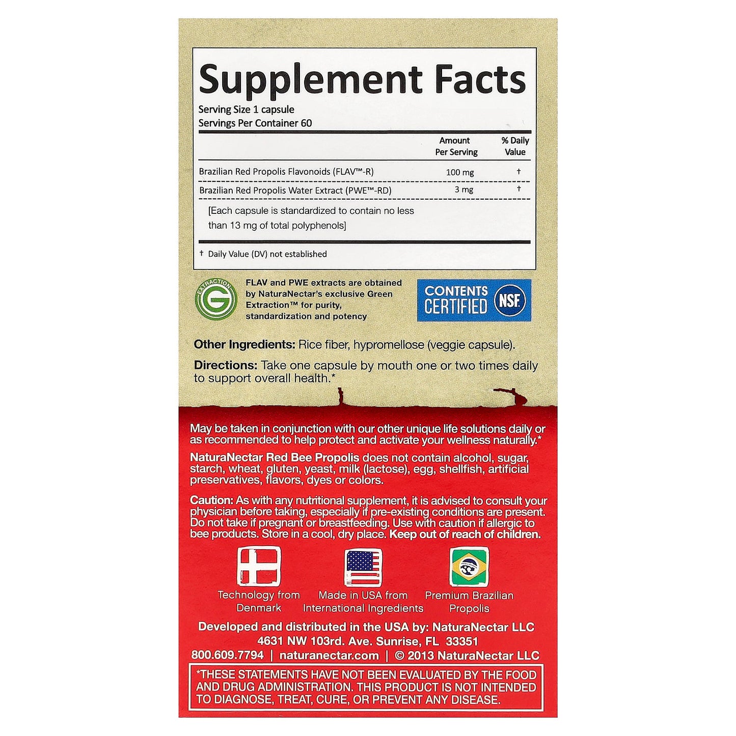 NaturaNectar, Red Bee Propolis, 60 Vegetable Capsules