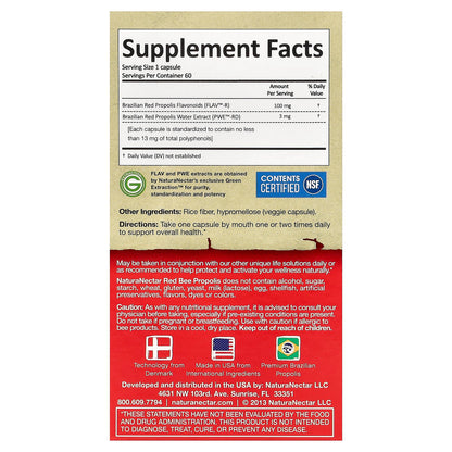 NaturaNectar, Red Bee Propolis, 60 Vegetable Capsules