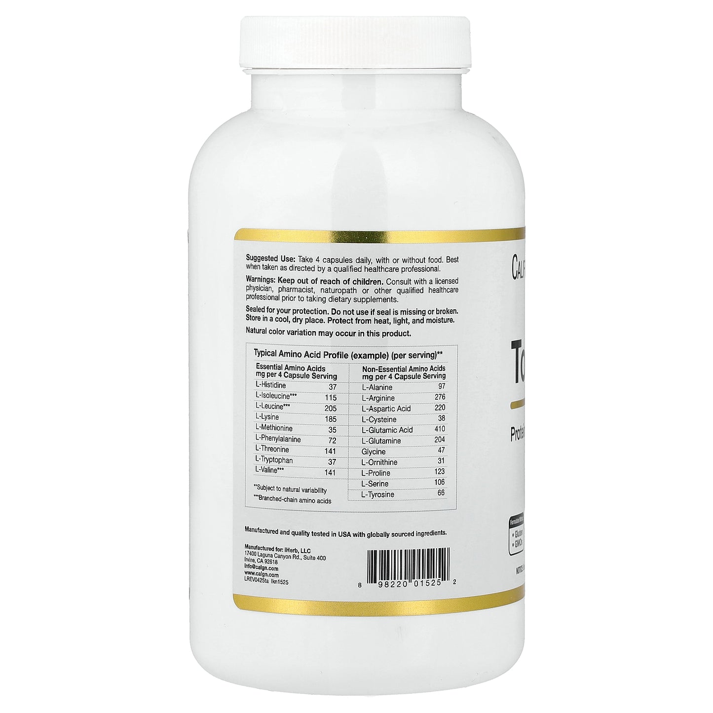 California Gold Nutrition, Total Amino with Vitamin B-6, and 20 Amino Acid Blend, 240 Veggie Capsules