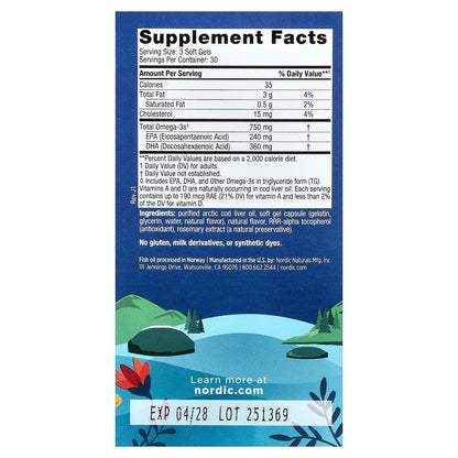 Nordic Naturals, Arctic Cod Liver Oil™, Lemon, 90 Soft Gels