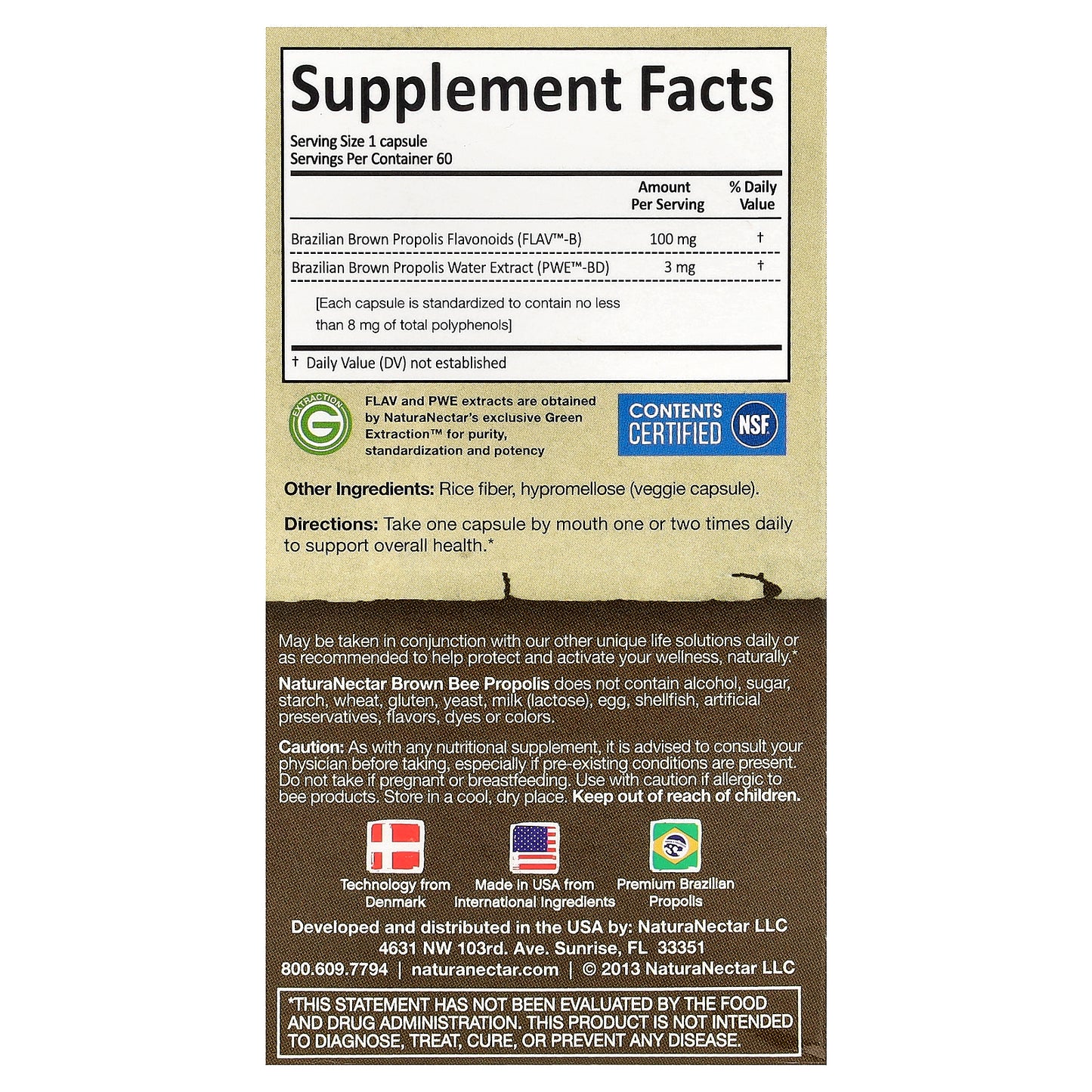 NaturaNectar, Brown Bee Propolis, 60 Vegetable Capsules