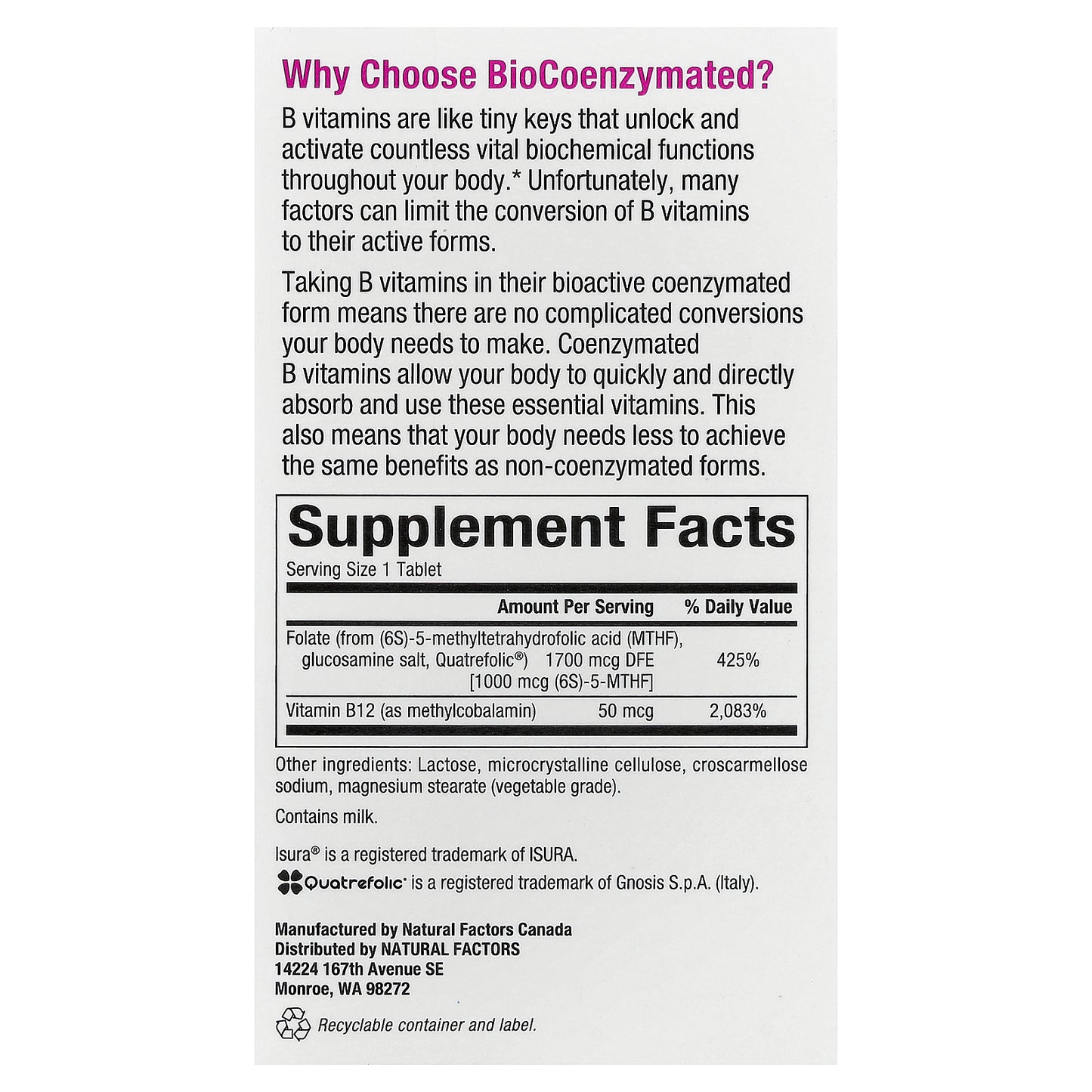 Natural Factors, BioCoenzymated®, Folate + B12, 60 Quick-Dissolve Tablets