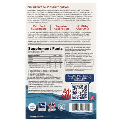 Nordic Naturals, Children's DHA™ Gummy Chews, Ages 3+, Tropical Punch, 30 Gummies (355 mg per gummy)