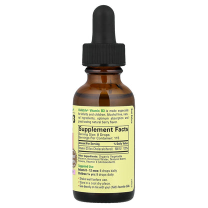 ChildLife Essentials, Vitamin D3, Natural Berry, 12.5 mcg (500 IU), 1 fl oz (30 ml)