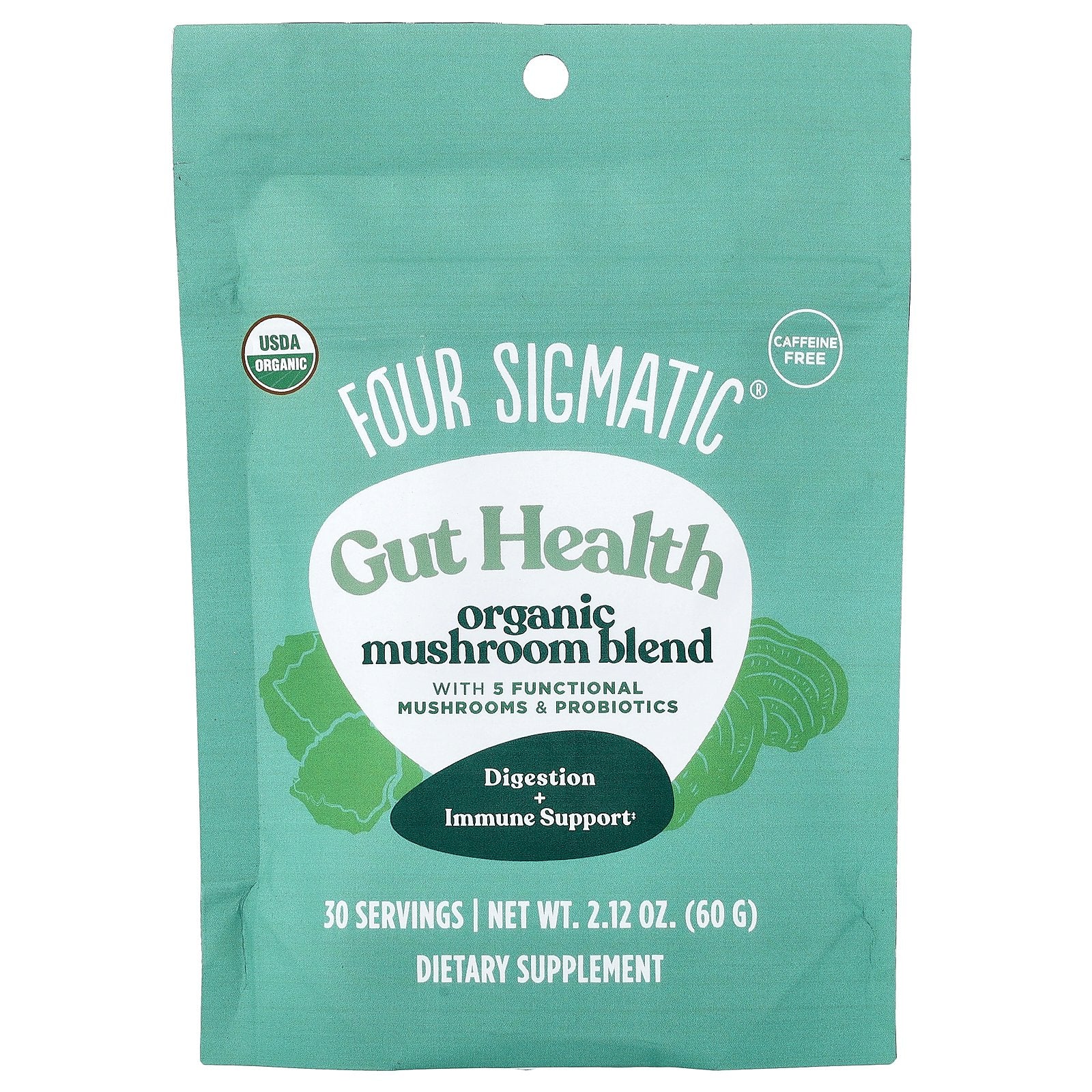 Four Sigmatic, Gut Health, Organic Mushroom Blend, Caffeine Free, 2.12 oz (60 g)