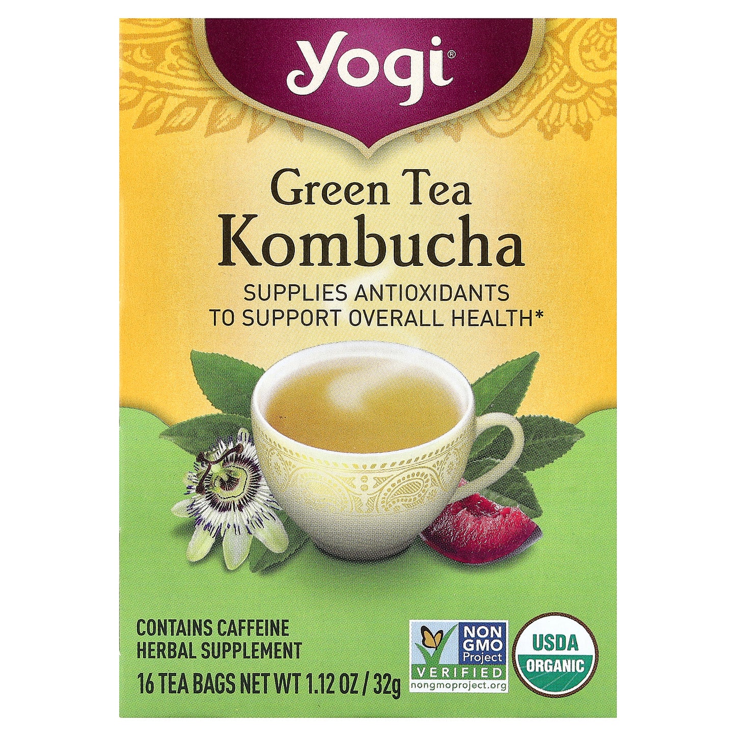 Yogi Tea, Green Tea Kombucha, 16 Tea Bags, 1.12 oz (32 g)