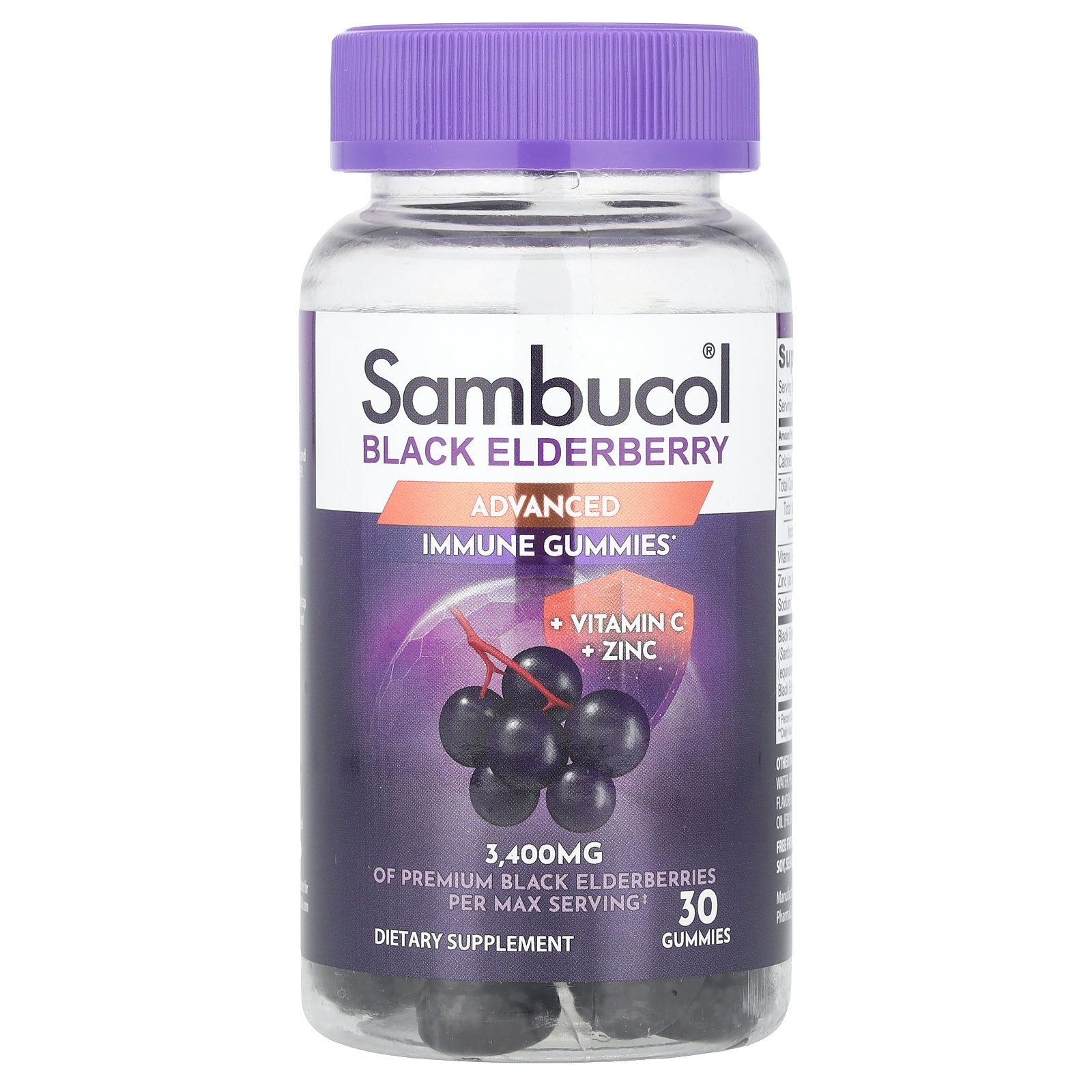 Sambucol, Black Elderberry, Advanced Immune Gummies + Vitamin C + Zinc, 30 Gummies