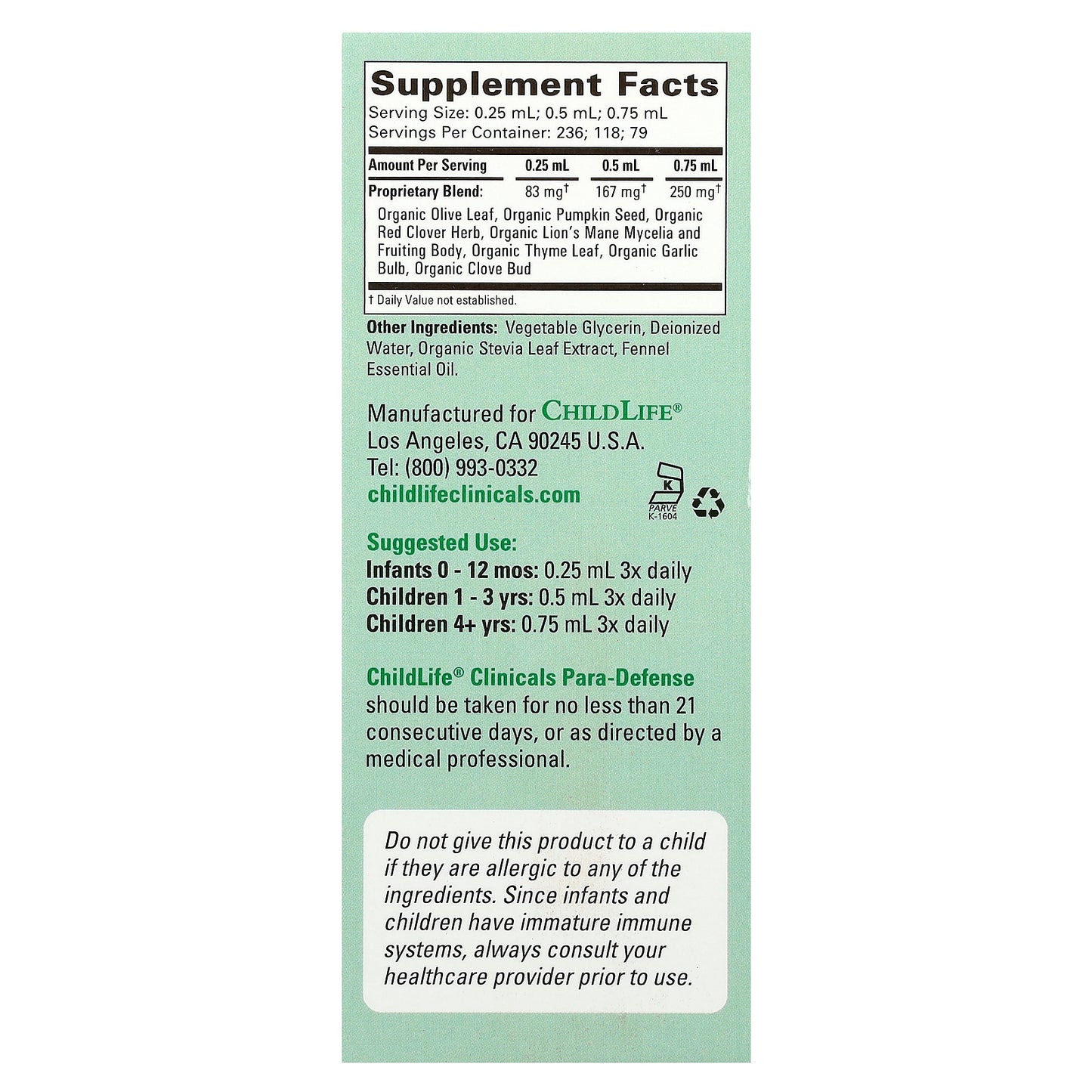 ChildLife Clinicals, Para-Defense, Healthy Intestinal Microbiome, 2 fl oz (59 ml)