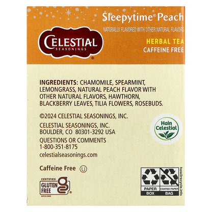 Celestial Seasonings, Herbal Tea, Sleepytime® Peach, Caffeine Free, 20 Tea Bags, 1.1 oz (30 g)