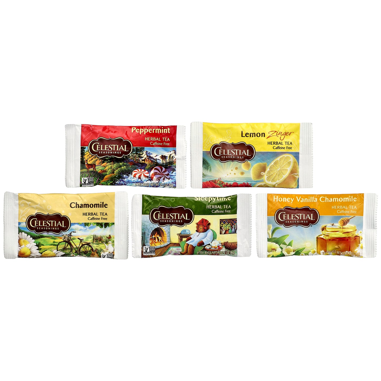Celestial Seasonings, Herbal Tea Sampler, 5 Flavors, Caffeine Free, 18 Tea Bags, 1.1 oz (31 g)