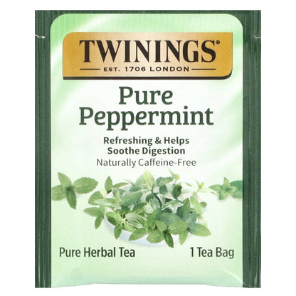 Twinings, Pure Herbal Tea, Pure Peppermint, Caffeine Free, 50 Tea Bags, 3.53 oz (100 g)