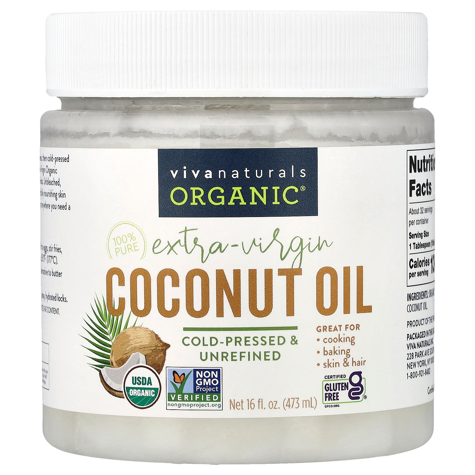 Viva Naturals, Organic®, Extra-Virgin Coconut Oil, 16 fl oz (473 ml)
