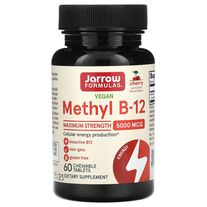 Jarrow Formulas, Vegan Methyl B-12, Maximum Strength, Cherry, 5,000 mcg, 60 Chewable Tablets